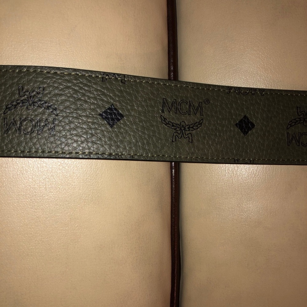 Authentic green reversible mens MCM belt